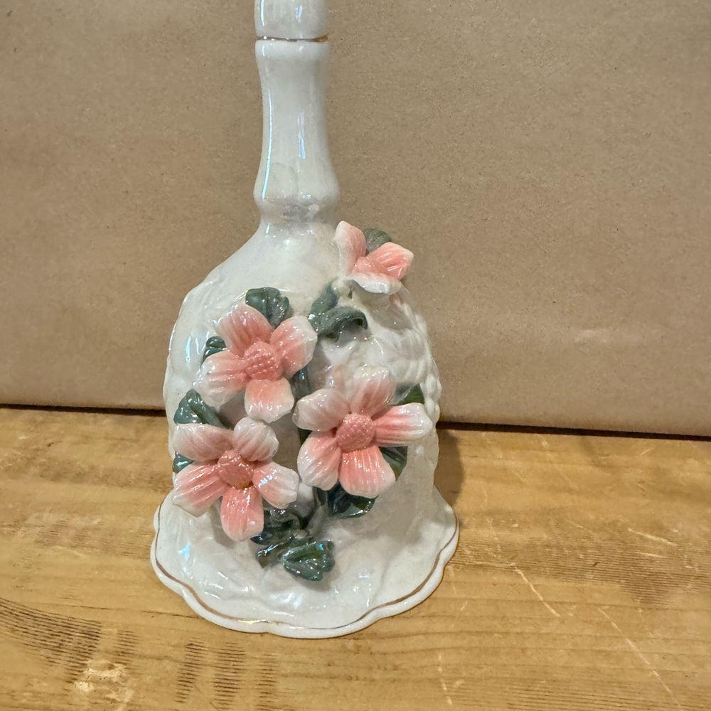 Floral Ceramic Bell with Pink Accents